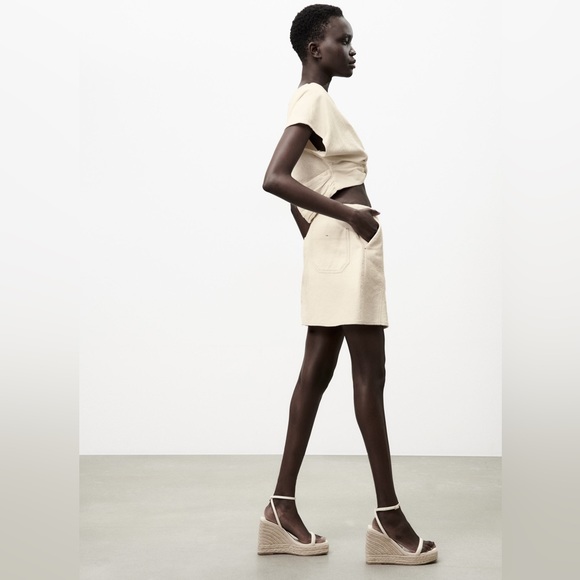 ***HOST PICK!!!*** NWT Zara Contrast Topstitching Mini Skirt - Size large Cream - Picture 9 of 9